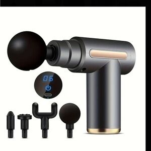 Gray Percussion Massage Gun with Gold Accents - Portable Deep Muscle Massager